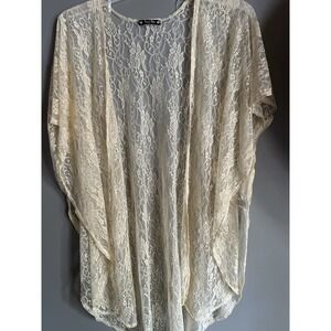 Boho Try This Cream Lace Open Front Kimono Cardigan Jacket Unlined Size S/M